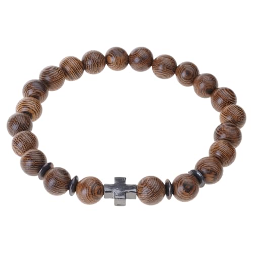 Handgefertigtes Natürliches Holz Perlenkreuzarmband Charme Perlen Elastizität Armbänder Männer Frauen Schmuck Geschenke Kreuz von amangul
