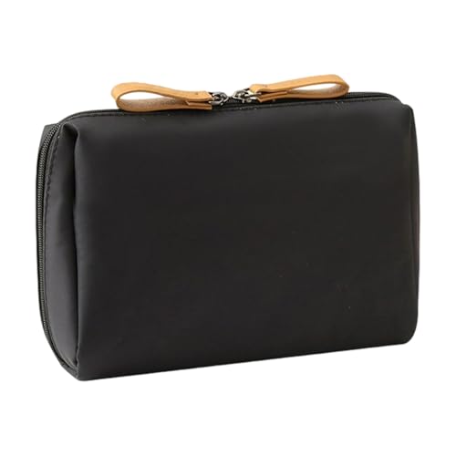 Reisefreundliche Kosmetiktaschen mit mehreren Fächern, Nylon-Materialien, tragbarer Make-up-Organizer, Kosmetik-Organizer, Hellschwarz, Einheitsgröße von amangul