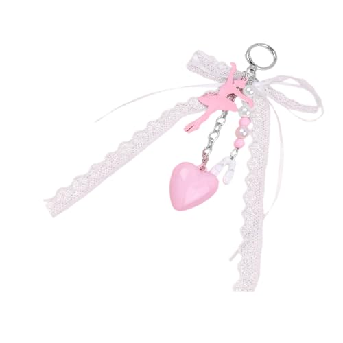 Schöne Bögen Keyring Heart Keychain Charm Creative Car Schlüsselkette Ballett Mädchen Keyrings Anhänger Ornamente Tasche Herz Bögen Keyrings Ballet Girl Car Dekoration von amangul