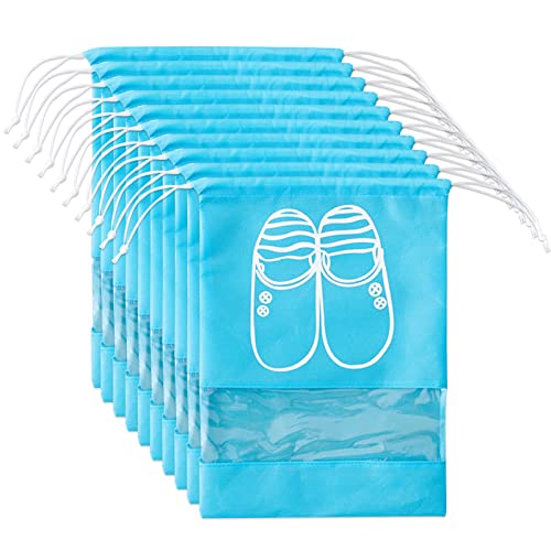 Schuh-Aufbewahrungstaschen, staubdicht, wasserdicht, durchsichtiges Fenster, Kordelzug, für Damen und Herren, Outdoor-Reiseschuhe, 10 Stück, Blau, Größe L 10 Schuh-Aufbewahrungstaschen, staubdicht, wasserdicht, durchsichtiges Fenster, Kordelzug, für Damen und Herren, Outdoor-Reiseschuhe, 10 Stück, Blau, Größe L 10 von amangul
