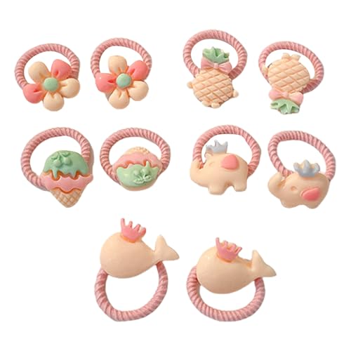 amangul 10-teiliges elastisches Haargummi-Set mit Cartoon-Motiv für kleine Mädchen und Kleinkinder mit bunten Blumen- oder Obstdesigns (10 Stück cremefarben) von amangul