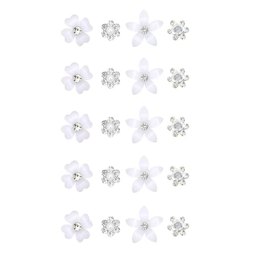 amangul 20 Stück weiße kleine Blumen-Haarspangen mit Strasssteinen, dekoratives Haar-Accessoire, Hochzeits-Haarspangen (Weiß, 4 gemischte Pakete) von amangul