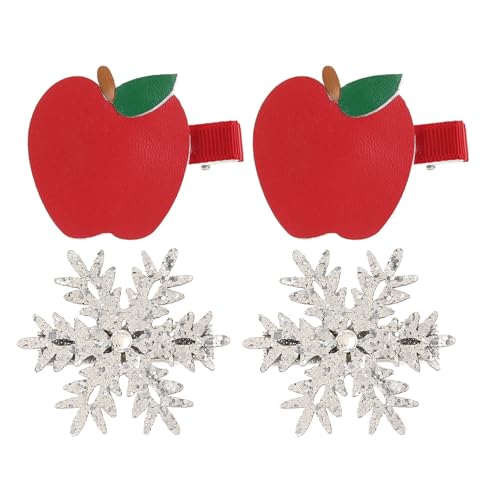 amangul 4 Weihnachts-Haarspangen-Set mit Schneeflocken- und Obst-Designs, rote Haarnadeln für Damen und Mädchen, Urlaubsparty-Zubehör von amangul