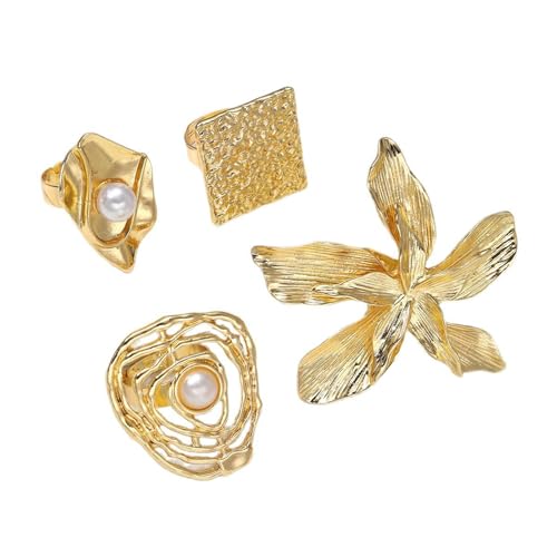 amangul 4PCS Elegante Legierungsringe Set Mit Unregelmäßigen Designs Die Tragbar Sind Um Jedes Outfit Für Mode Enthusiasten Tägliche Ringe Zu Verbessern von amangul