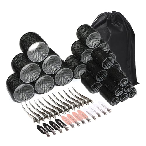 amangul 6-teiliges Lockenwickler-Set mit Metall-Haarspange für langes bis kurzes Haarstyling, Salon und formelle Veranstaltungen, schnelles Frisuren-Werkzeug (schwarz, 6 Sets Lockenwickler) von amangul