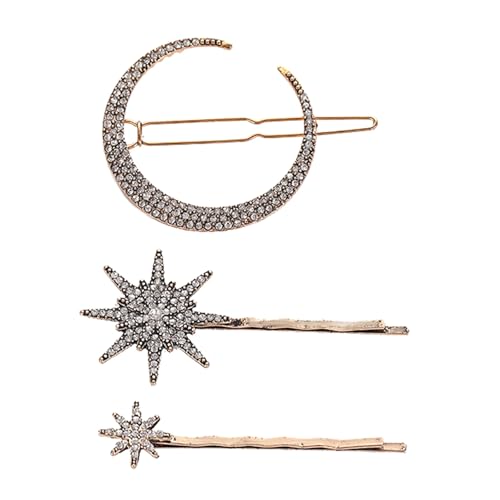 amangul Glitzernde Haarspangen mit Stern und Mond und Strasssteinen, Metall-Haarnadeln für Braut, Hochzeit, Party, Damen, Mädchen, Haarschmuck (antiker Goldanzug), 3 Stück von amangul