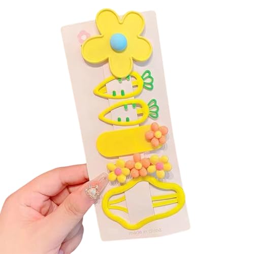 amangul Haarspangen für kleine Mädchen, Blumen- und Karotten-Design, sichere Haarspangen, Haar-Accessoires, Gelb, 5 Stück von amangul