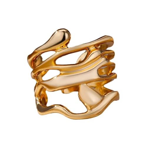 amangul Multipurpose Robuste Metallmaterialien Gold Hollow Ringe Mode Breite Bänder Schmuckgeschenke Für Paare Casual Wear Geometrische Ringe von amangul