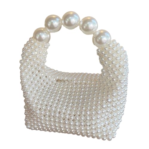 amangul Stilvolle Handtasche mit Perlen und einzigartiger Handwerkskunst, für Damen und Mädchen, Perlenhandtaschen und Geldbörsen, weiß, One Size von amangul