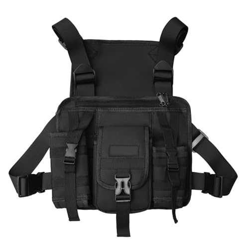 amangul Tacticals Chest Rigs Sporttasche Damen Herren Geschirr Chest Rigs Brusttasche Große Kapazität Holster Weste Rigs für Outdoor, Schwarz , 28*5*24cm von amangul