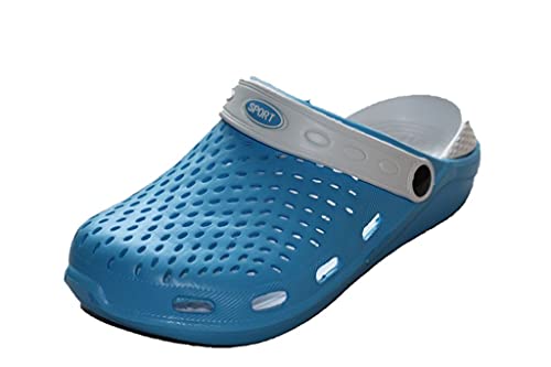 amara-global Herren Clogs Gartenclogs Badeschuhe Hausschuhe Sommer Badeschlappen BE-69 (Hellblau-Weiss, Numeric_37) von amara-global