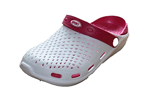 amara-global Herren Clogs Gartenclogs Badeschuhe Hausschuhe Sommer Badeschlappen BE-69 (Weiss-pink, Numeric_41) von amara-global