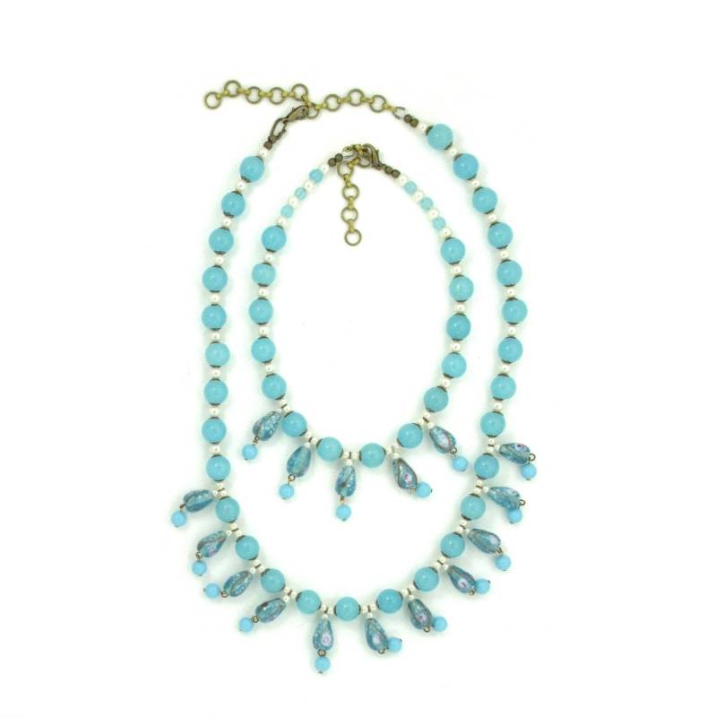 Blaues Glas Halsketten Set von amariecostumes