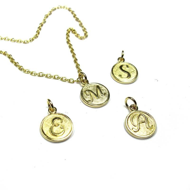 Buchstabe Münze Anhänger Halskette, Initialen E, M, S, A - Vergoldet Medaillon W/Oder Aus Kette von amariecostumes
