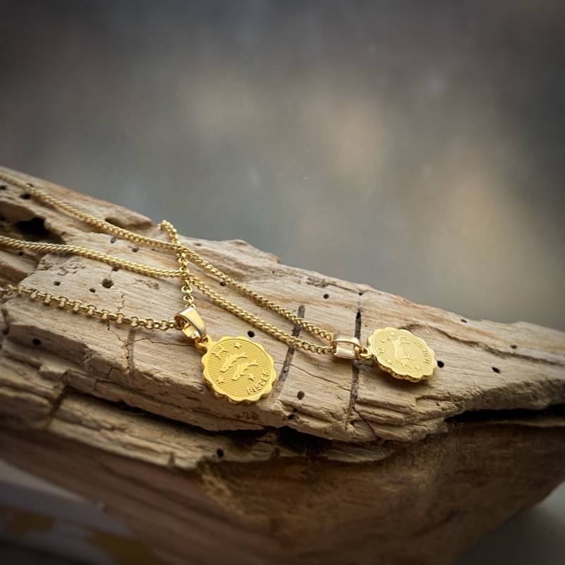 Horoskop-Astrologie-Zeichen-Mini-Anhänger-Halskette in 22 K Gold Mit 2 Kettenoptionen 18-20 " - Oder Nur Charm von amariecostumes