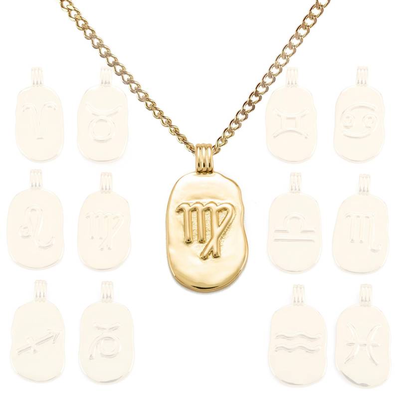 Unisex Astrologie Zeichen Horoskop Oval Dog Tag Maskulin Herren Anhänger Halskette in 750 Gold An Benutzerdefinierter Panzerkette - Auch Als Option von amariecostumes