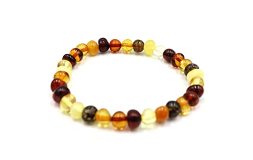 Baltisches Bernsteinarmband auf Elastischem Band | Mehrfachlänge | Mehrere Farben | Hergestellt aus natürlichen authentischen runden Bernsteinperlen | Bernstein Armband | Amber Bracelet (Mix) 16 cm von amber-us