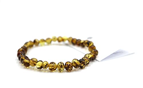 amber-us Baltisches Bernsteinarmband auf Elastischem Band | Mehrfachlänge | Mehrere Farben | Hergestellt aus natürlichen authentischen runden Bernsteinperlen | Bernstein Armband (Green, 16) von amber-us