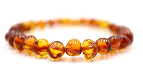 amber-us Baltisches Bernsteinarmband auf Elastischem Band | Mehrfachlänge | Mehrere Farben | Hergestellt aus natürlichen authentischen runden Bernsteinperlen | Bernstein Armband (Light Cognac, 22) von Lupsty