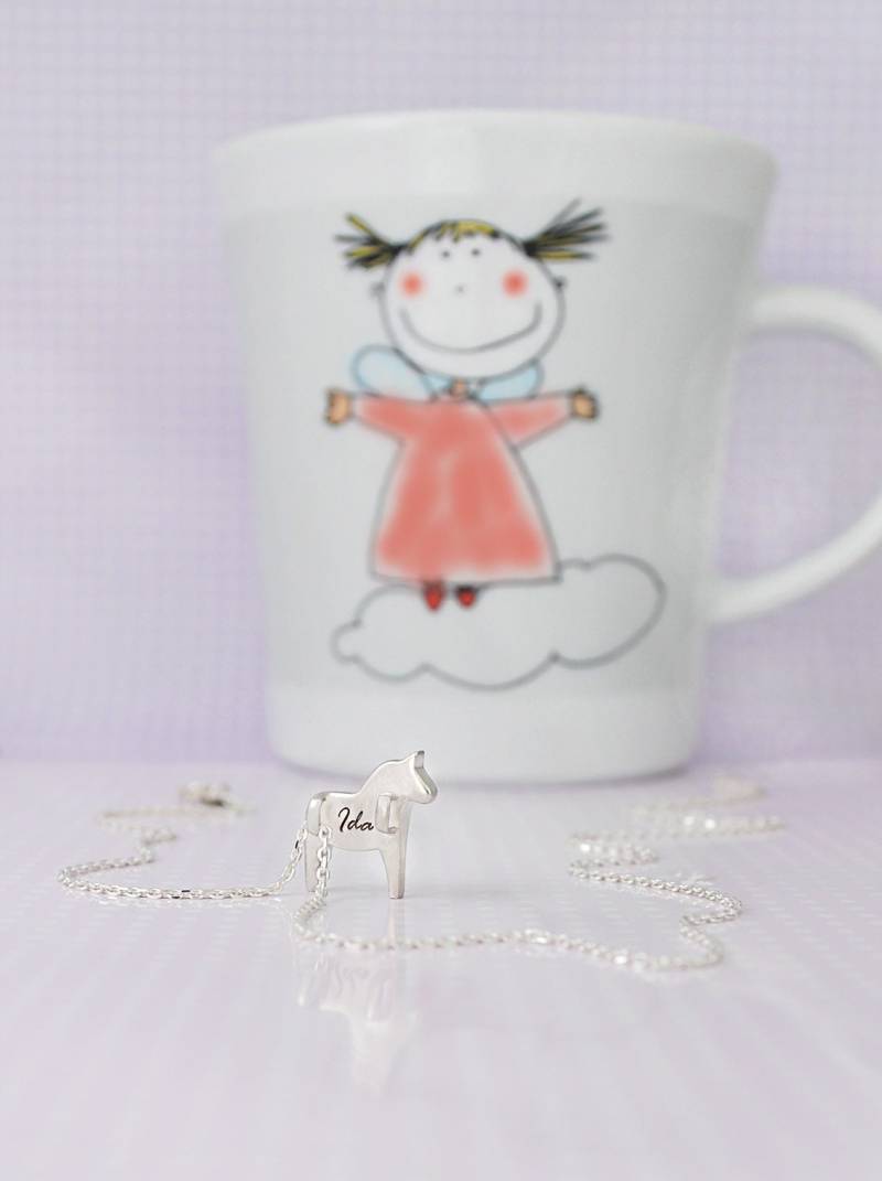 Dalapferd Anhänger Mit Gravur/Halskette Namen Weihnachtsgeschenk Kinder Personalisierte Kette Silber von amberemotion