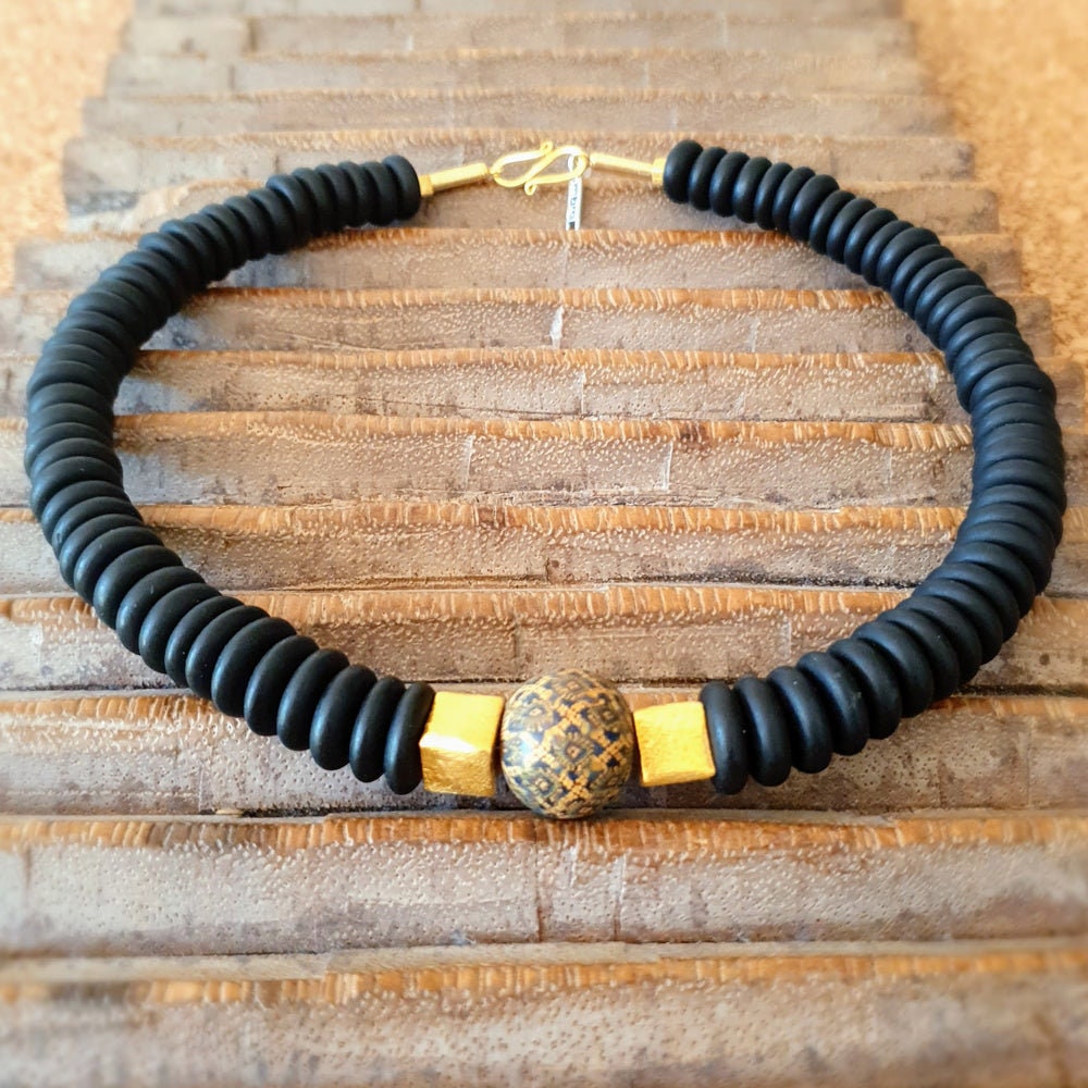 Halskette Mosaik & Gold Ambra Schmuck | Ethno Statementkette Goldkette Glas Java Individuell Ausgefallen Handgefertigt - Einfach Schön Halskette Mosaik & Gold Ambra Schmuck | Ethno Statementkette Goldkette Glas Java Individuell Ausgefallen Handgefertigt - Einfach Schön von ambraSchmuck