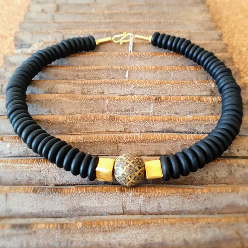 Halskette Mosaik & Gold Ambra Schmuck | Ethno Statementkette Goldkette Glas Java Individuell Ausgefallen Handgefertigt - Einfach Schön Halskette Mosaik & Gold Ambra Schmuck | Ethno Statementkette Goldkette Glas Java Individuell Ausgefallen Handgefertigt - Einfach Schön von ambraSchmuck