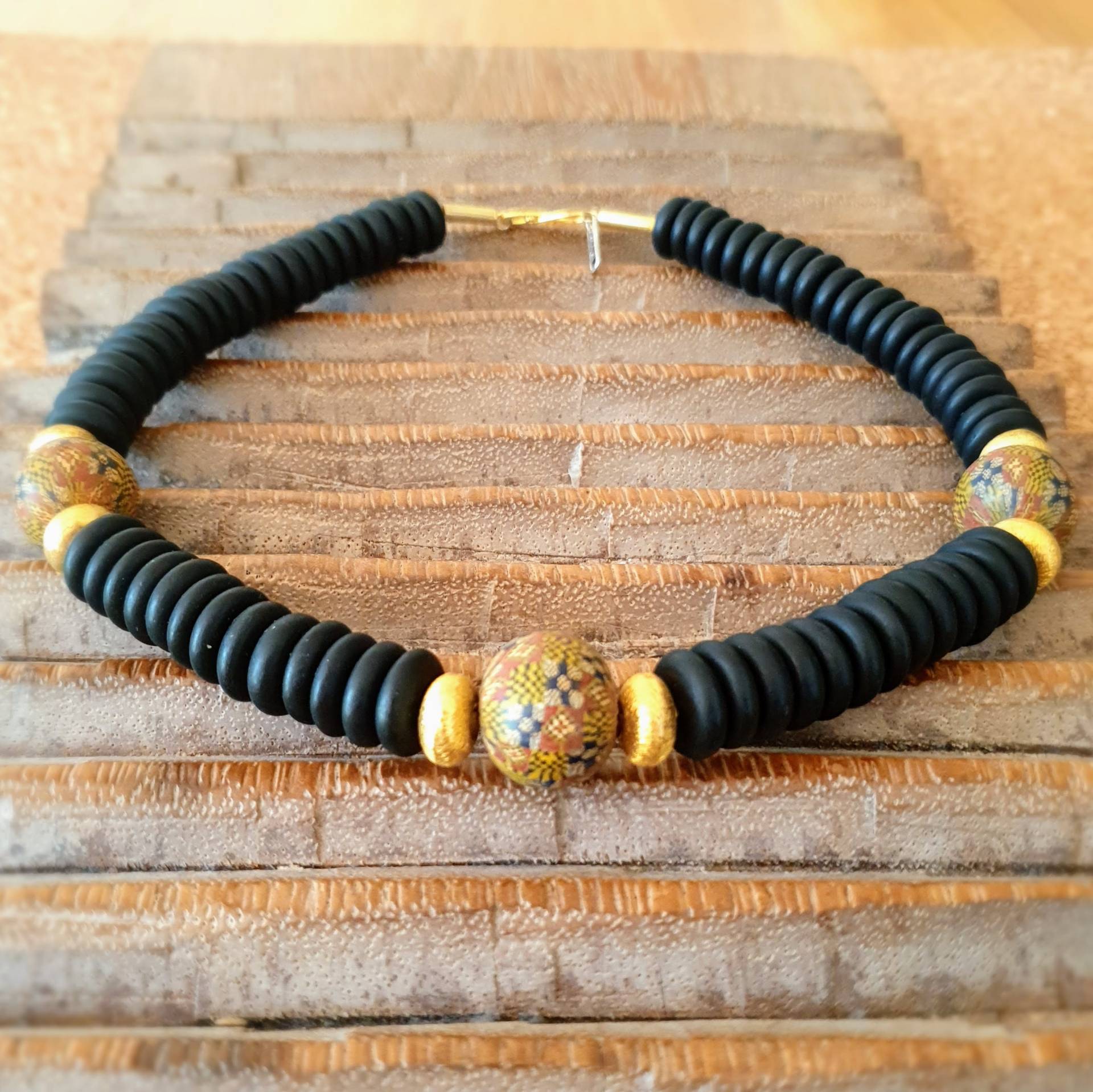 Halskette Mosaik & Gold Ambra Schmuck | Ethno Statementkette Goldkette Glas Java Individuell Ausgefallen Handgefertigt - Einfach Schön Halskette Mosaik & Gold Ambra Schmuck | Ethno Statementkette Goldkette Glas Java Individuell Ausgefallen Handgefertigt - Einfach Schön von ambraSchmuck