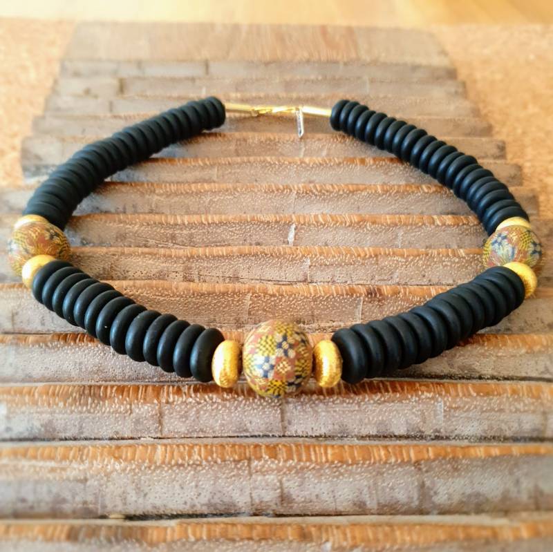 Halskette Mosaik & Gold Ambra Schmuck | Ethno Statementkette Goldkette Glas Java Individuell Ausgefallen Handgefertigt - Einfach Schön Halskette Mosaik & Gold Ambra Schmuck | Ethno Statementkette Goldkette Glas Java Individuell Ausgefallen Handgefertigt - Einfach Schön von ambraSchmuck