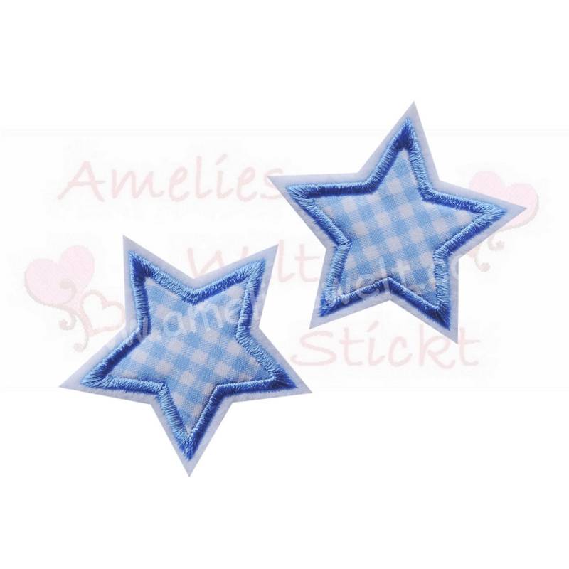 2 Sterne Im Set Aufnäher Applikation Bügelbild Hellblau Kariert Stoffapplikation Stoffaufnäher Baumwollstoff von ameliesweltstickt