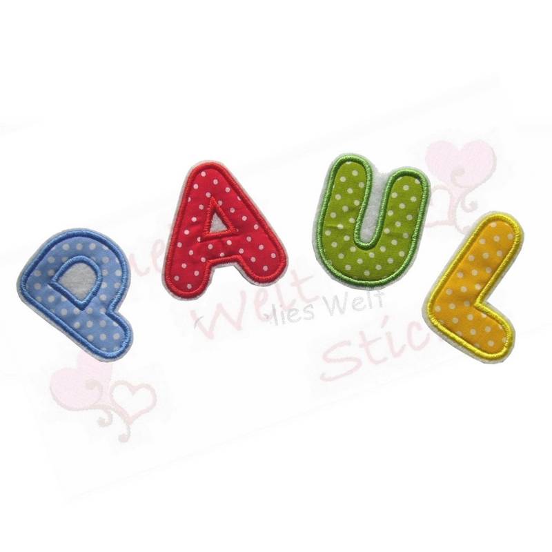 Applikation Buchstaben Pünktchen Aufnäher Viele Farben Name Baumwollstoff Bestickt Gestickt von ameliesweltstickt