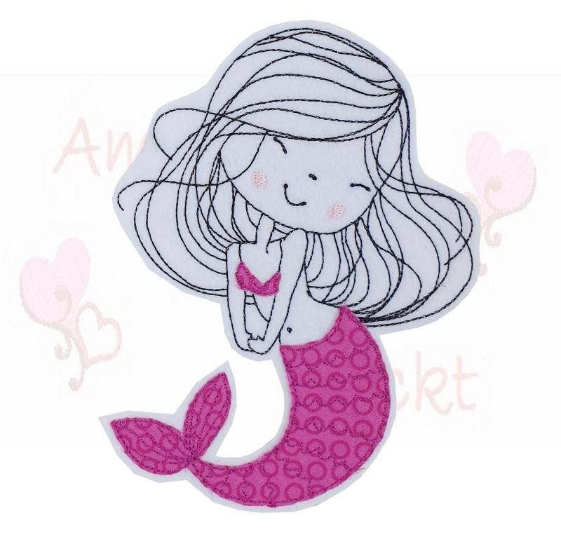 Applikation Aufnäher Schultüte Große Meerjungfrau Nixe in Mauve Beere Mädchen Flicken Patch Button Filz Handmade Gestickt von ameliesweltstickt