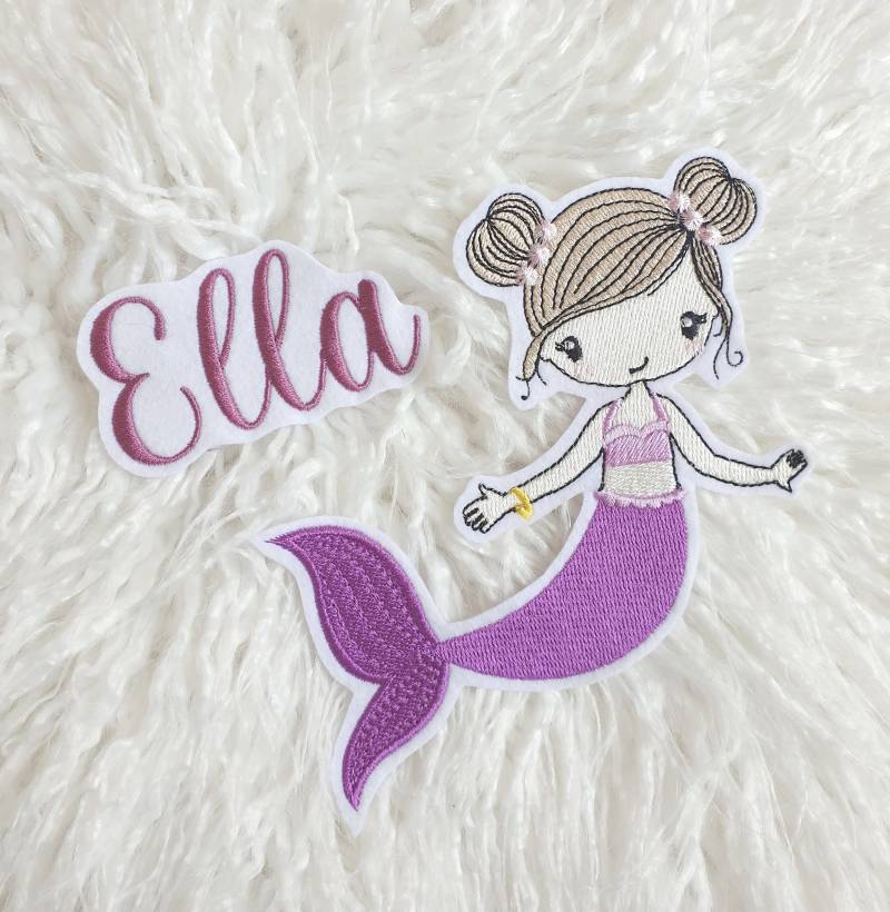 Applikation Aufnäher Schultüte Meerjungfrau Set 2 Teilig Mädchen Flicken Patch Button Filz Handmade Gestickt Mit Name Schulkind von ameliesweltstickt