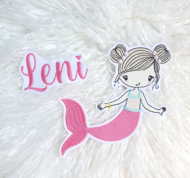 Applikation Aufnäher Schultüte Meerjungfrau Set 2 Teilig Pink Türkise Mädchen Flicken Patch Button Filz Handmade Gestickt Mit Name von ameliesweltstickt