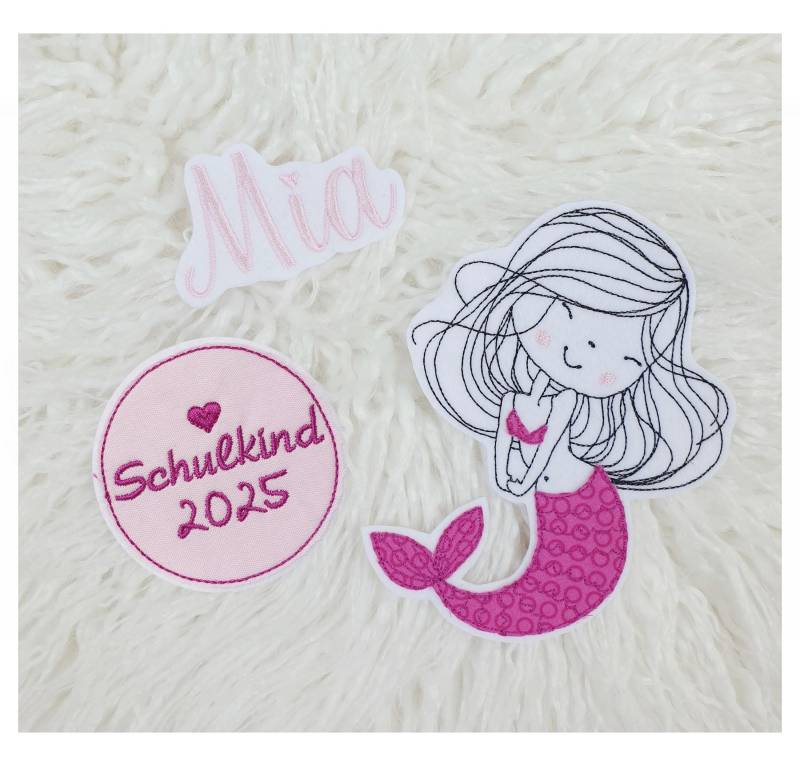Applikation Aufnäher Schultüte Meerjungfrau Set 3 Teilig Mädchen Flicken Patch Button Filz Handmade Gestickt Mit Name von ameliesweltstickt