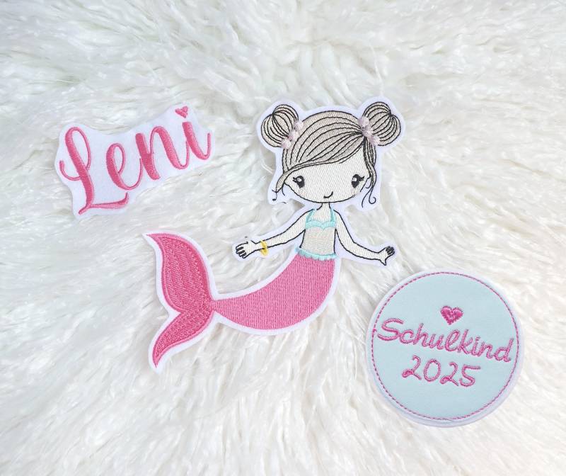 Applikation Aufnäher Schultüte Meerjungfrau Set 3 Teilig Mädchen Flicken Patch Button Filz Handmade Gestickt Mit Name von ameliesweltstickt