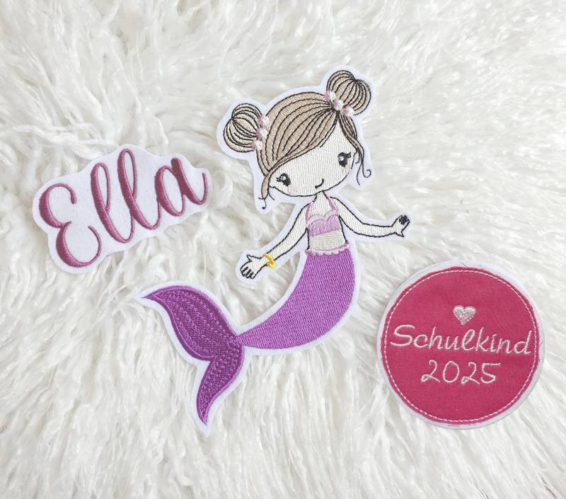 Applikation Aufnäher Schultüte Meerjungfrau Set 3 Teilig Mädchen Flicken Patch Button Filz Handmade Gestickt Mit Name von ameliesweltstickt