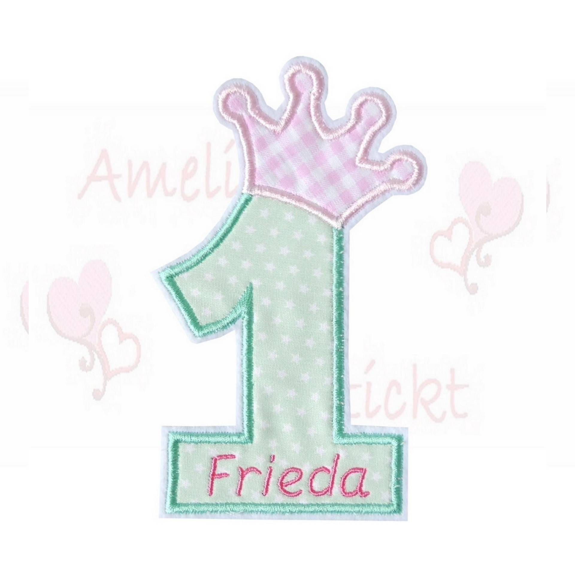 Aufnäher Applikation Geburtstagszahl Mit Name Personalisiert in Mint Rosa Kariert Aufnäher Applikation Geburtstagszahl Mit Name Personalisiert in Mint Rosa Kariert von ameliesweltstickt