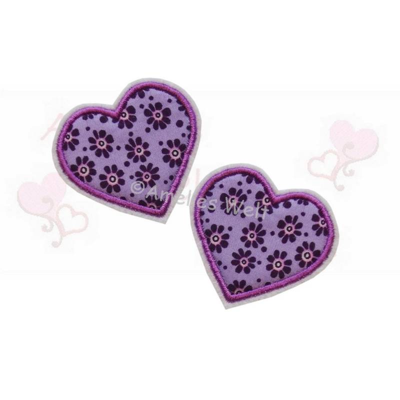 Aufnäher Applikation Herzchen in Lila Für Mädchen Gestickt Kinder Babys Flicken Filz Patch Button Stickerei 2 X Herz von ameliesweltstickt