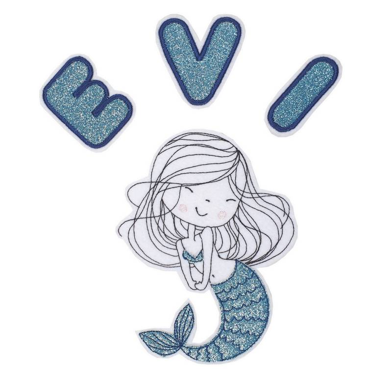 Aufnäher Applikation Meerjungfrau Nixe Und Buchstaben Glitzerstoff Stickerei Bügelbild Patch Button Handmade Schulkind Schultüte Schulranzen von ameliesweltstickt