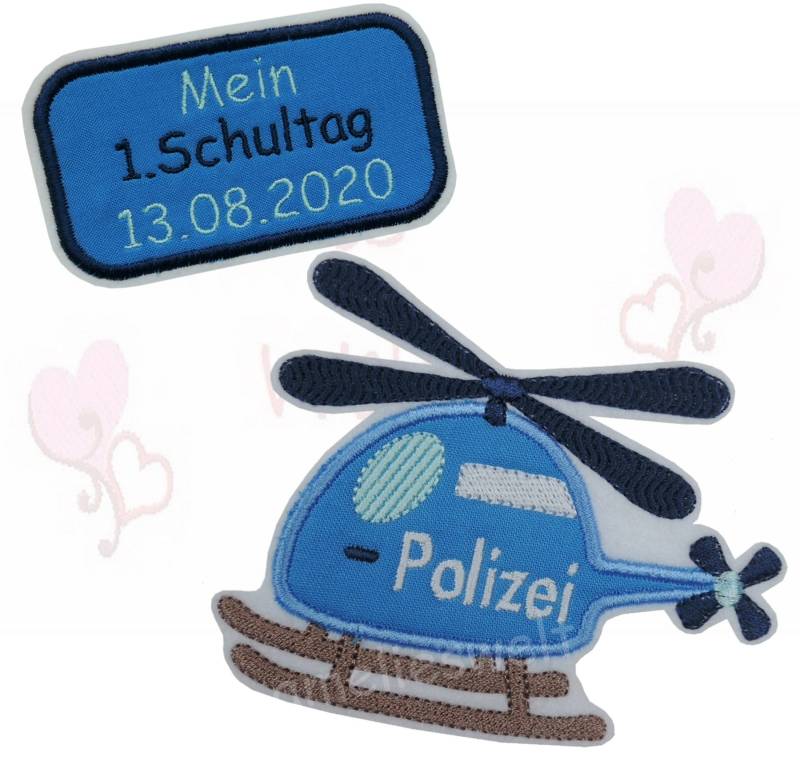 Aufnäher Applikation Schultag Button Und Polizei Hubschrauber Set Patch Flicken Schulkind Jungen Schultüte Gestickt Handmade Personalisiert Aufnäher Applikation Schultag Button Und Polizei Hubschrauber Set Patch Flicken Schulkind Jungen Schultüte Gestickt Handmade Personalisiert von ameliesweltstickt
