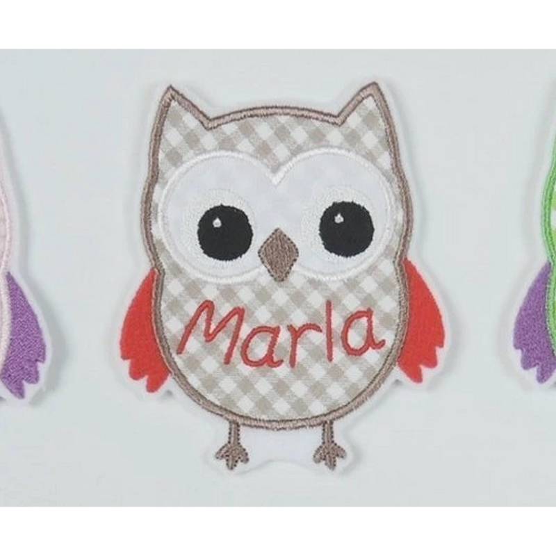 Aufnäher Eule Mit Name Viele Farben Applikation Bügelbild Gestickt Stoffapplikation Zum Aufbügeln Uhu Kautz Personalisert von ameliesweltstickt