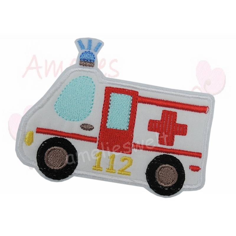 Aufnäher Großer Krankenwagen Applikation Bügelbild Gestickt Flicken Kinder Baby Patch Auto Handmade von ameliesweltstickt