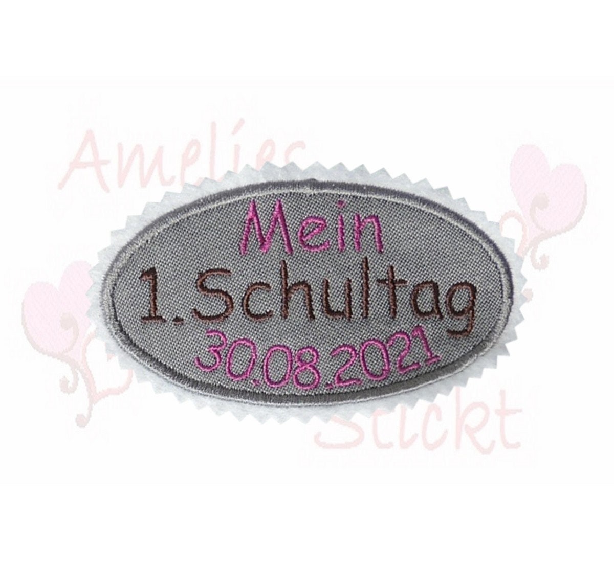 Aufnäher Mein Erster Schultag Button Applikation Grau Brombeer Schultüte Nähen Basteln Kinder Schulkind Gestickt Zuckertüte Bügelbild von ameliesweltstickt