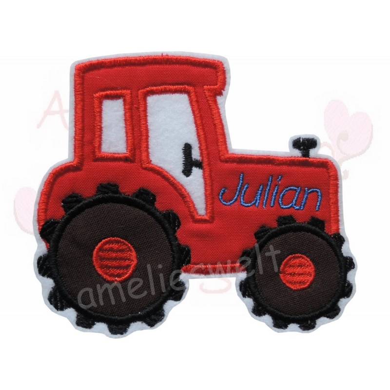 Aufnäher Traktor Mit Name Personalisiert Applikation Gestickt Stickerei in Rot Trekker Flicken Patch Jungen Mädchen von ameliesweltstickt