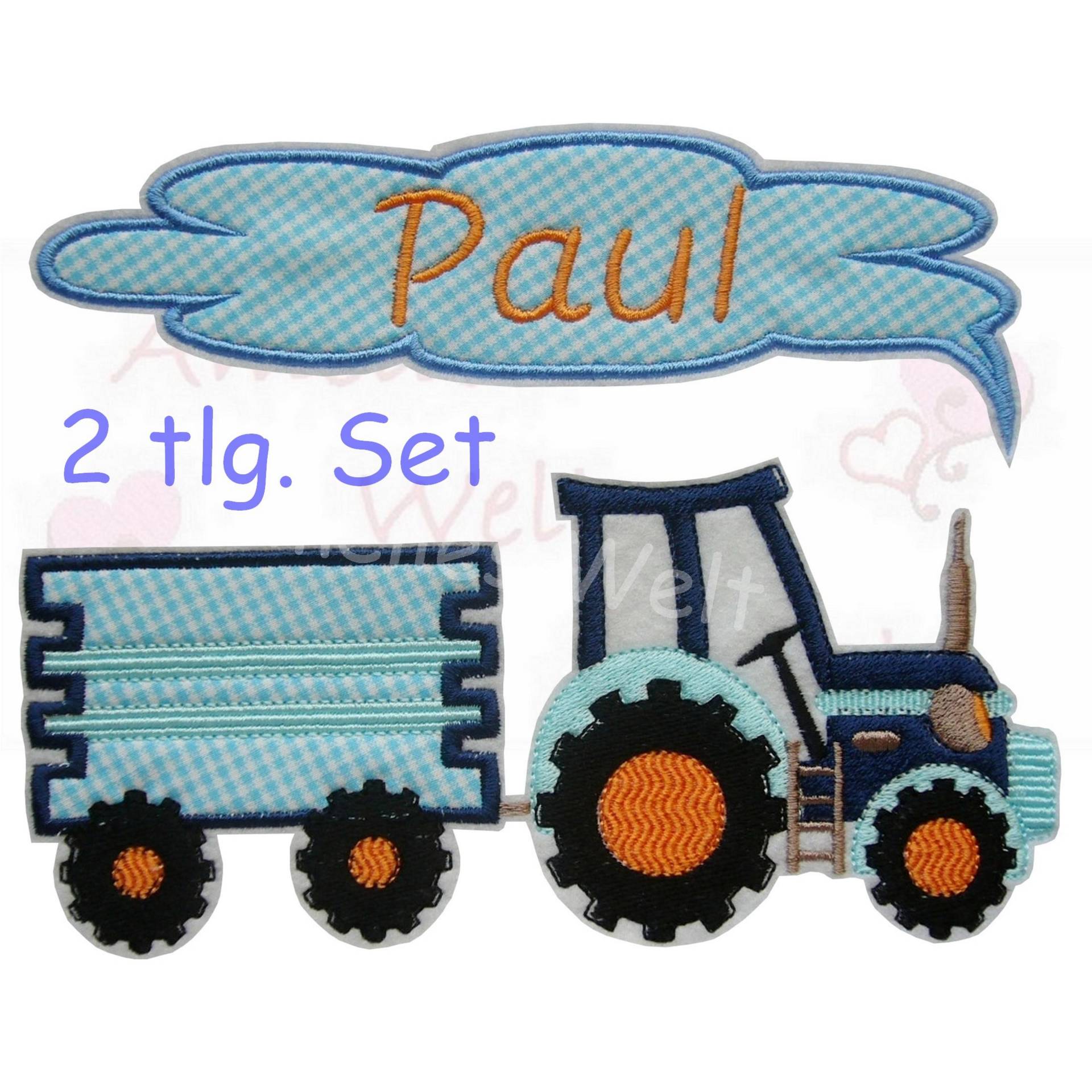 Aufnäher Traktor Mit Name Xl Applikation Trekker Aufnäher Blau Türkise Dunkelblau Personalisiert Stoffapplikation Trekker Fahrzeug Bauernhof von ameliesweltstickt