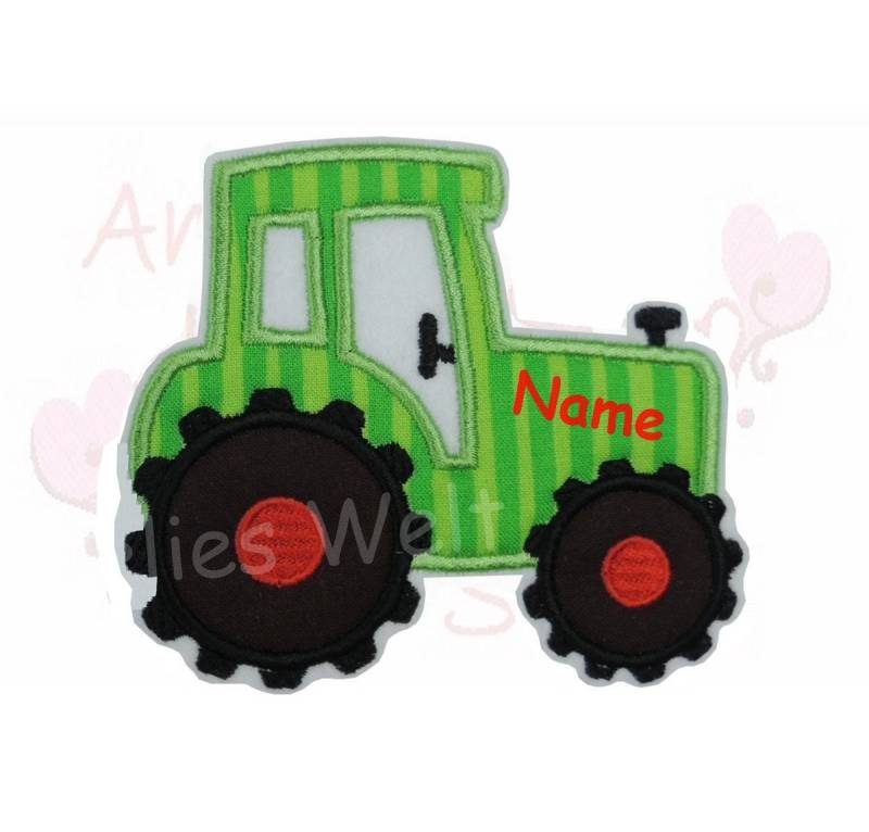 Aufnäher Traktor Trekker Auch Mit Name Applikation Bügelbild in Grün Gestreift Personalisiert von ameliesweltstickt
