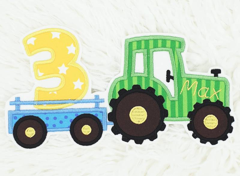 Aufnäher Traktor Trekker Mit Name Und Zahl Geburtstags Anhänger Zahlen 1 Bis 9 Personalisiert Stoffapplikation Flicken Patch Button Jungen von ameliesweltstickt