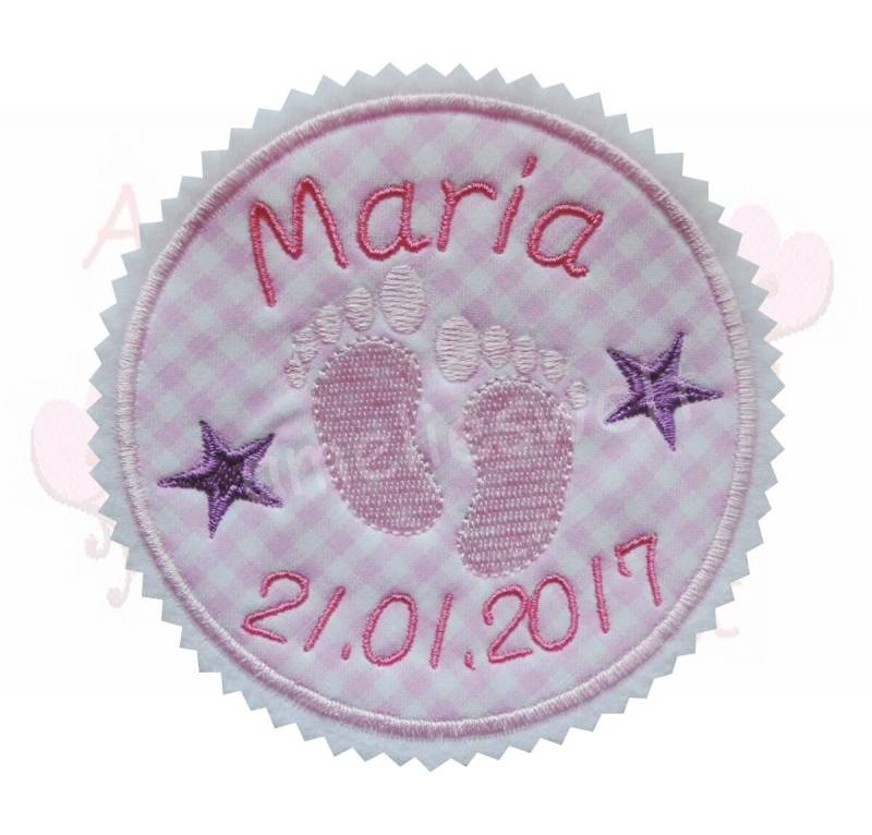 Button Mit Name Und Datum Applikation Aufnäher Rosa Kariert Patch Stoffapplikation Baby Applique Geburt Geschenk Button Mit Name Und Datum Applikation Aufnäher Rosa Kariert Patch Stoffapplikation Baby Applique Geburt Geschenk von ameliesweltstickt