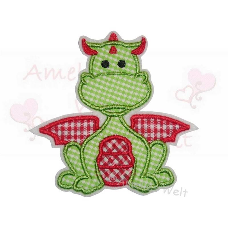 Drache Rot Grün Applikation Aufbügler Aufnäher von ameliesweltstickt