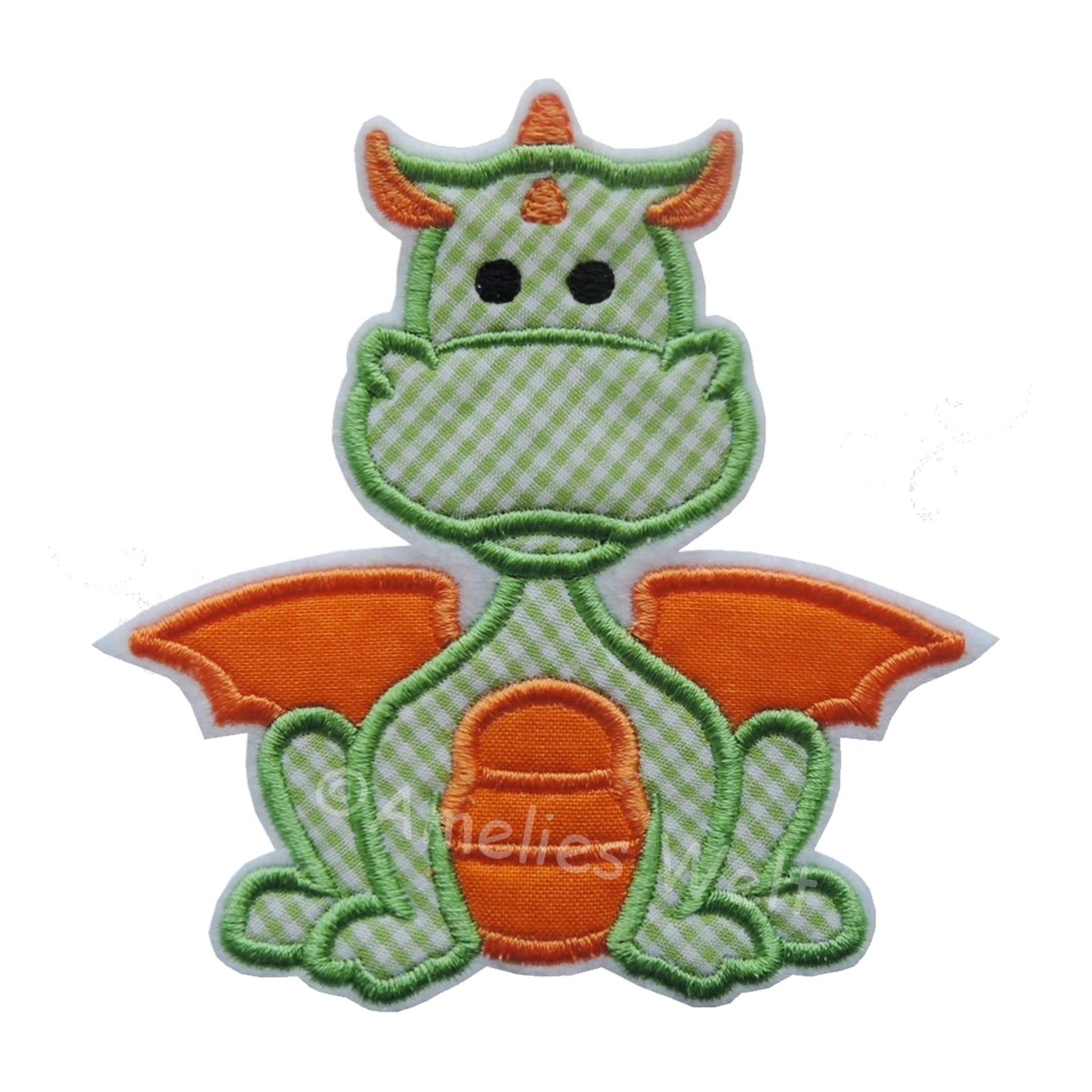 Drache in 3 Größen Aufbügler Aufnäher Applikation Grün Orange Patch Dragon Dino Gestickt Drache in 3 Größen Aufbügler Aufnäher Applikation Grün Orange Patch Dragon Dino Gestickt von ameliesweltstickt